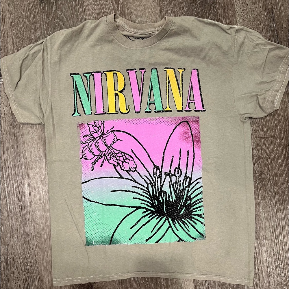 NIRVANA Tan Pink Short Sleeve Tee Retro Floral